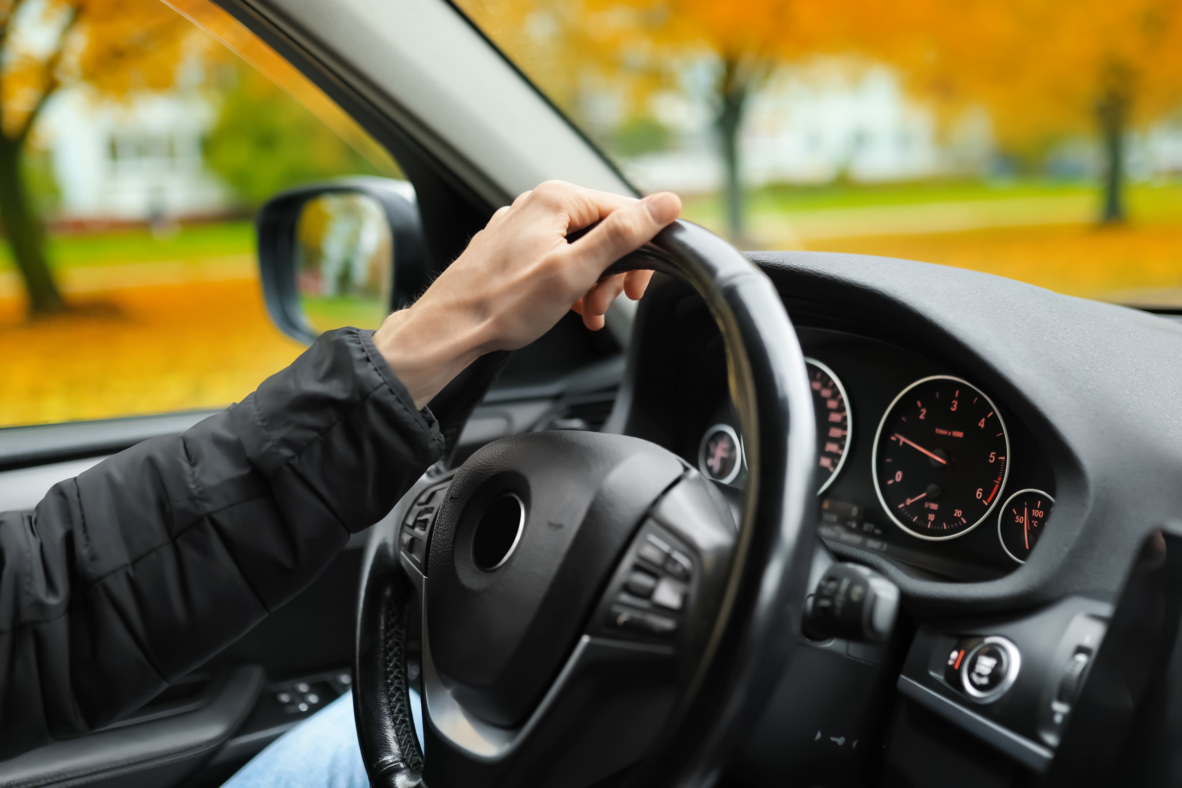A driver at the wheel on a test drive